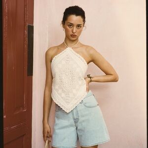 NWT Abercrombie & Fitch Crochet Halter XS Ivory Boho Coastal Summer Festival